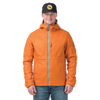 Man standing in burnt orange jacket with light green accents
