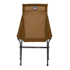 The Big Agnes Big Six Camp Chair features a brown, tall back with a mesh fabric seat and black metal frame, viewed from the front. A circular logo appears near the top of the backrest.
