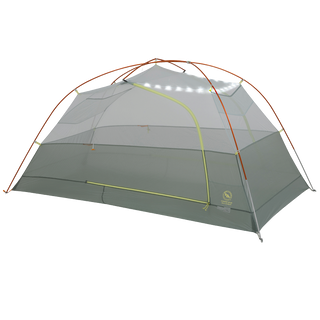 Gray Copper Spur UL3 mtnGLO® camping tent with red poles on a white background