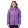 Woman wearing purple hooded jacket