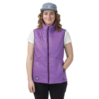 Woman wearing purple vest