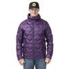Man standing in a purple quilted puffer jacket